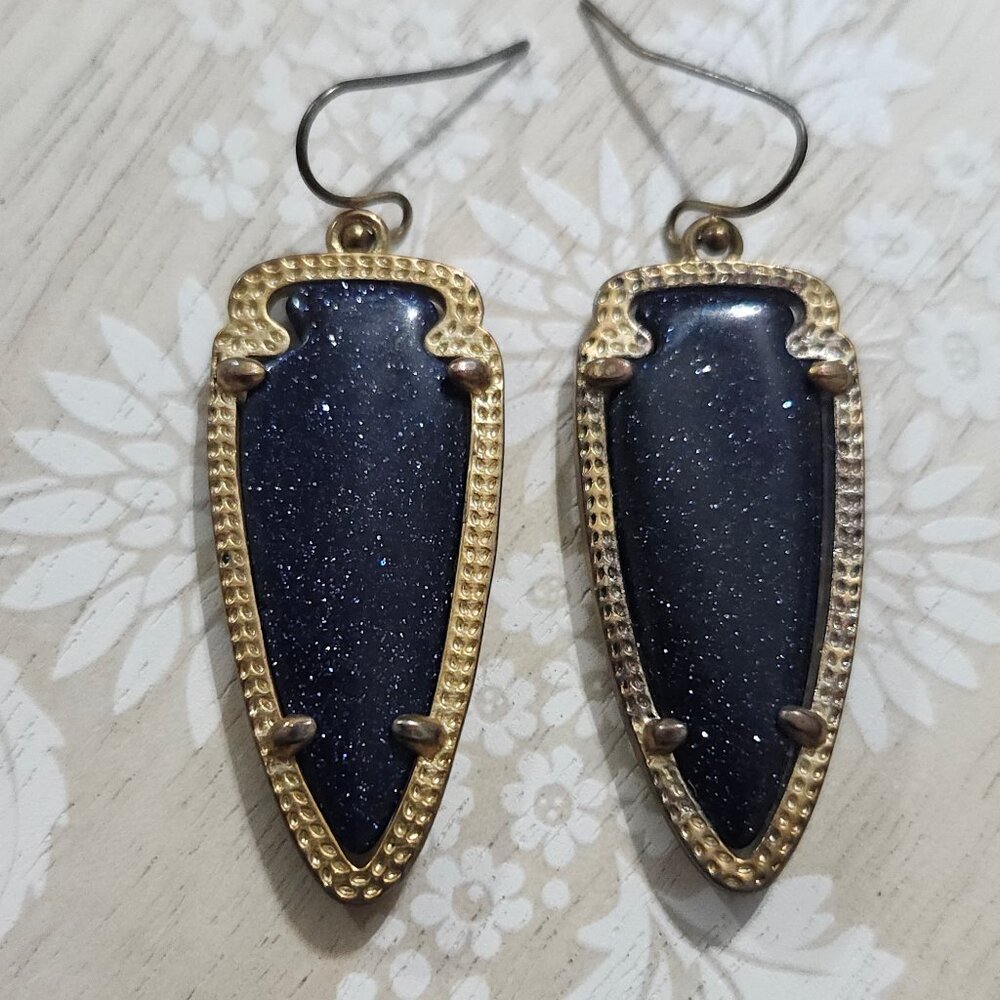 Kendra Scott Blue Goldstone Arrow Arrowhead Sky Gold Drop Earrings